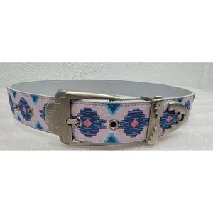 Nuovo Southwestern Belt Silver Buckle 5 Pink Blue Cowgirl